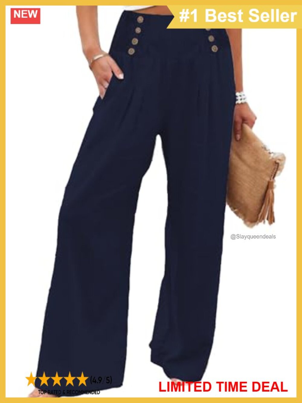 High Waisted Wide Leg Palazzo Pants with Pockets Smocked Boho Flowy